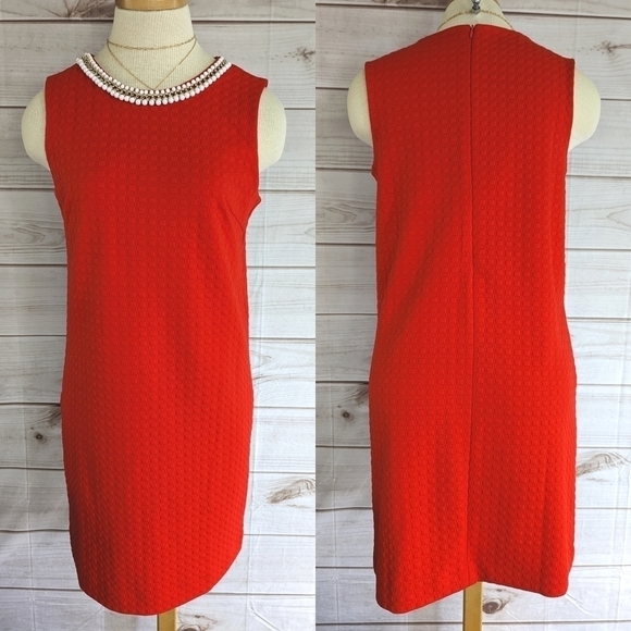 Cynthia Rowley Checkered Shift Dress with Beaded Chain Collar in Sienna Sz Small - Picture 1 of 10